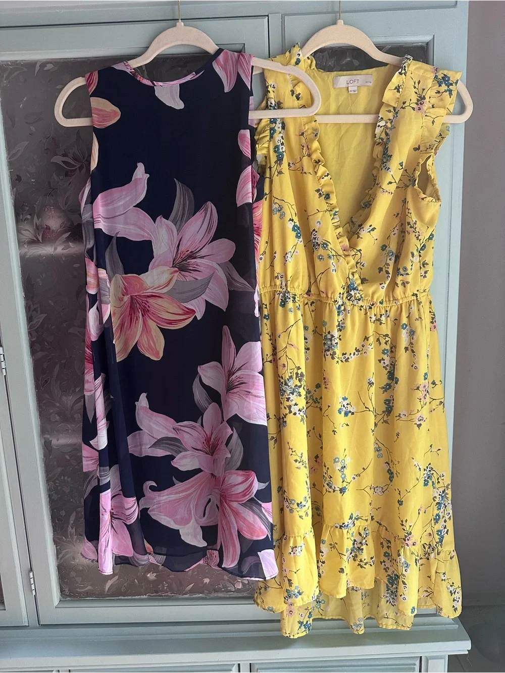 LOFT Yellow Floral Ruffle-Trim Wrap Midi Dress